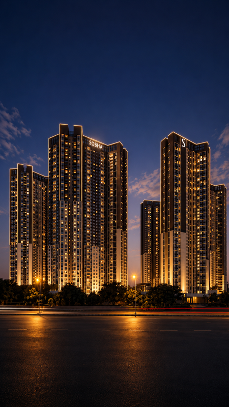 Sobha One World luxury towers at twilight